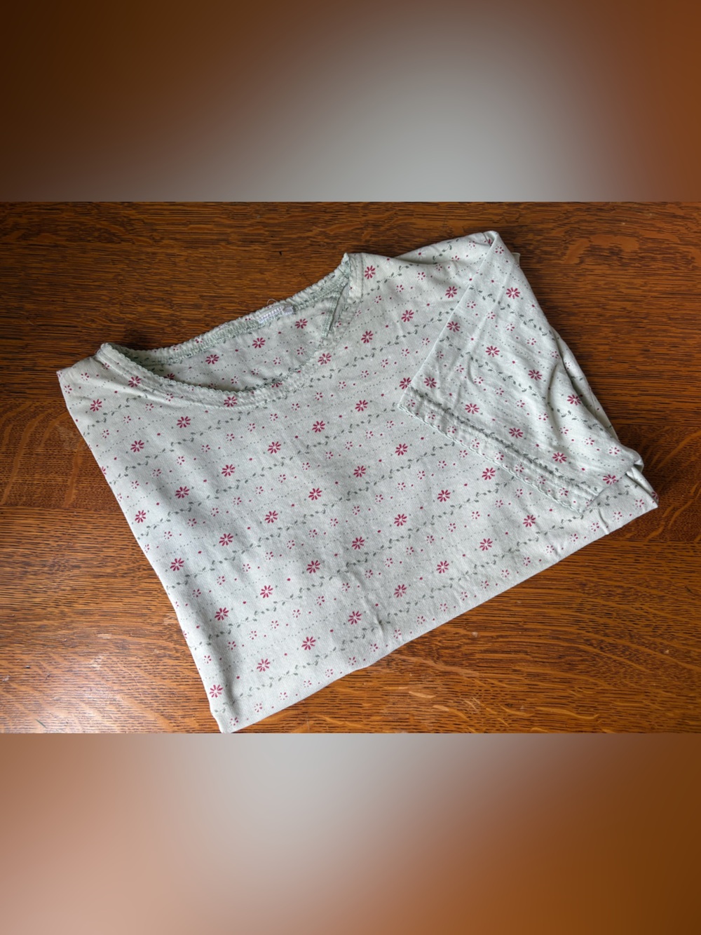 Vintage Women's Floral Print Cotton Sleep Tee Light Green Floral Short Sleeve